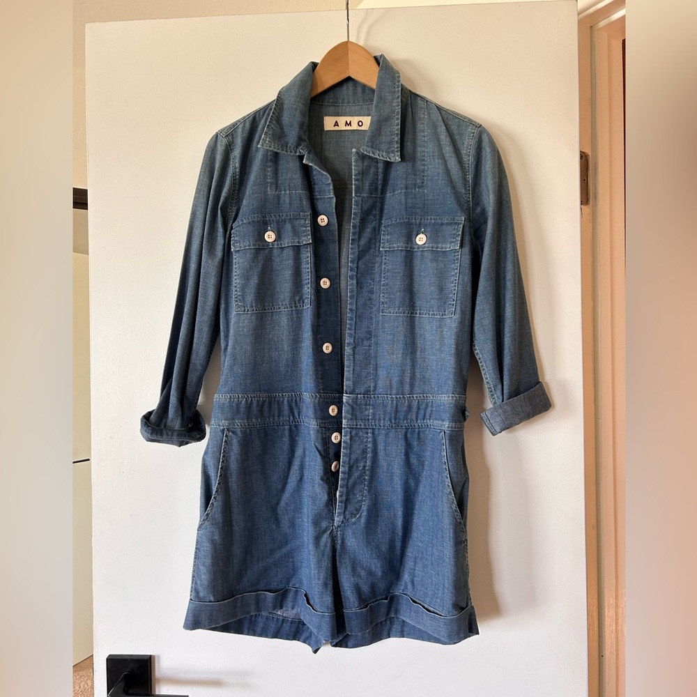 AMO Women's weight light denim short jumpsuit. Never worn. Very cute for summer.
